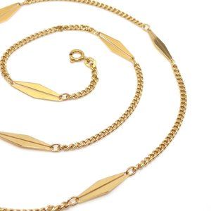 18K Yellow Gold Curb Station Chain Necklace 23.5"